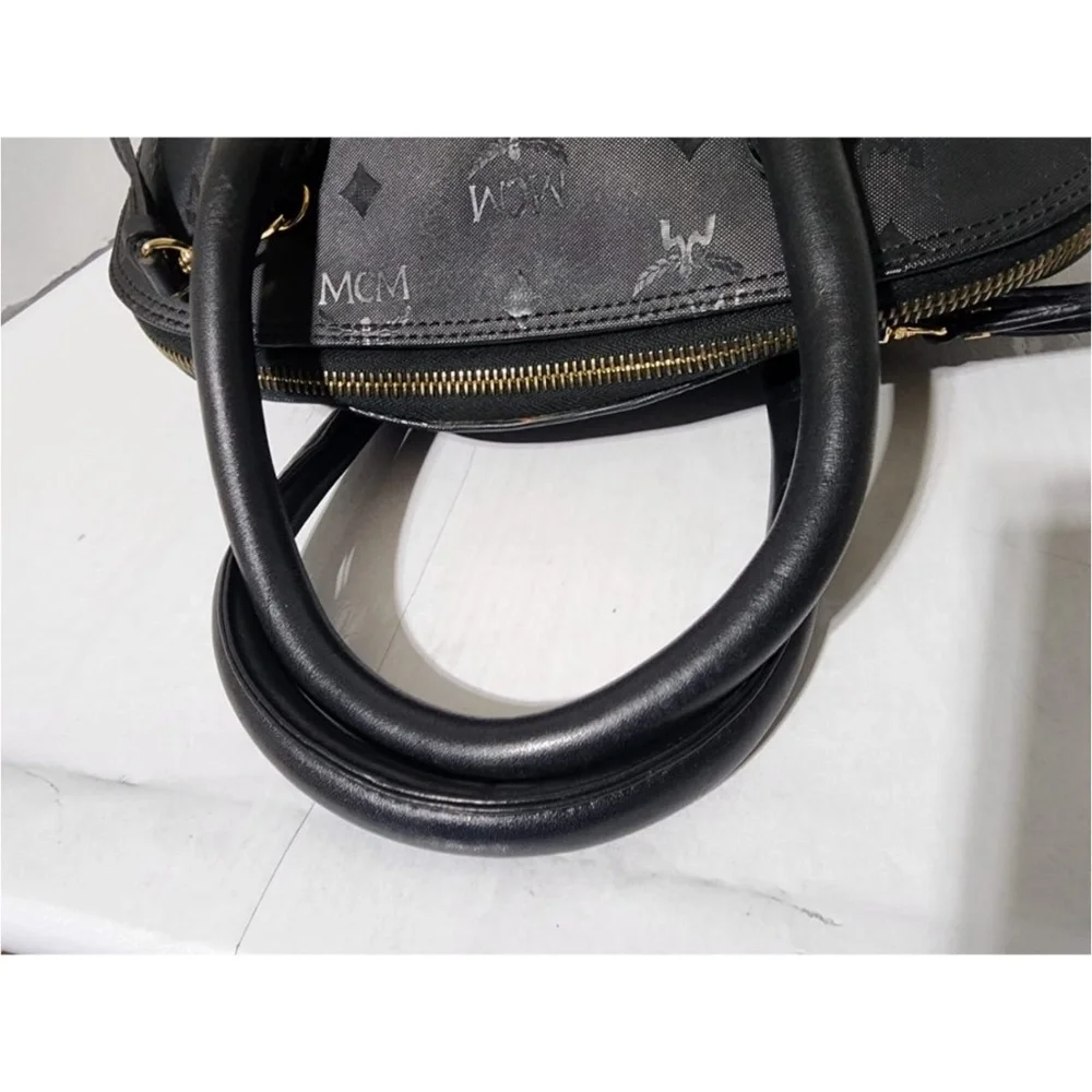 Authentic MCM Visestos Nylon Dome Satchel Bag Black